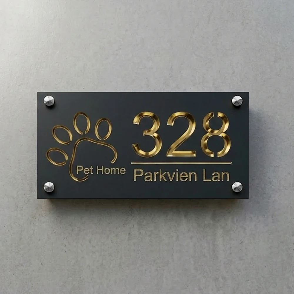 Custom Pet House Number Sign Personalized Acrylic Address Plaque Dog Paw Door Sign Modern Home Outdoor Decoration