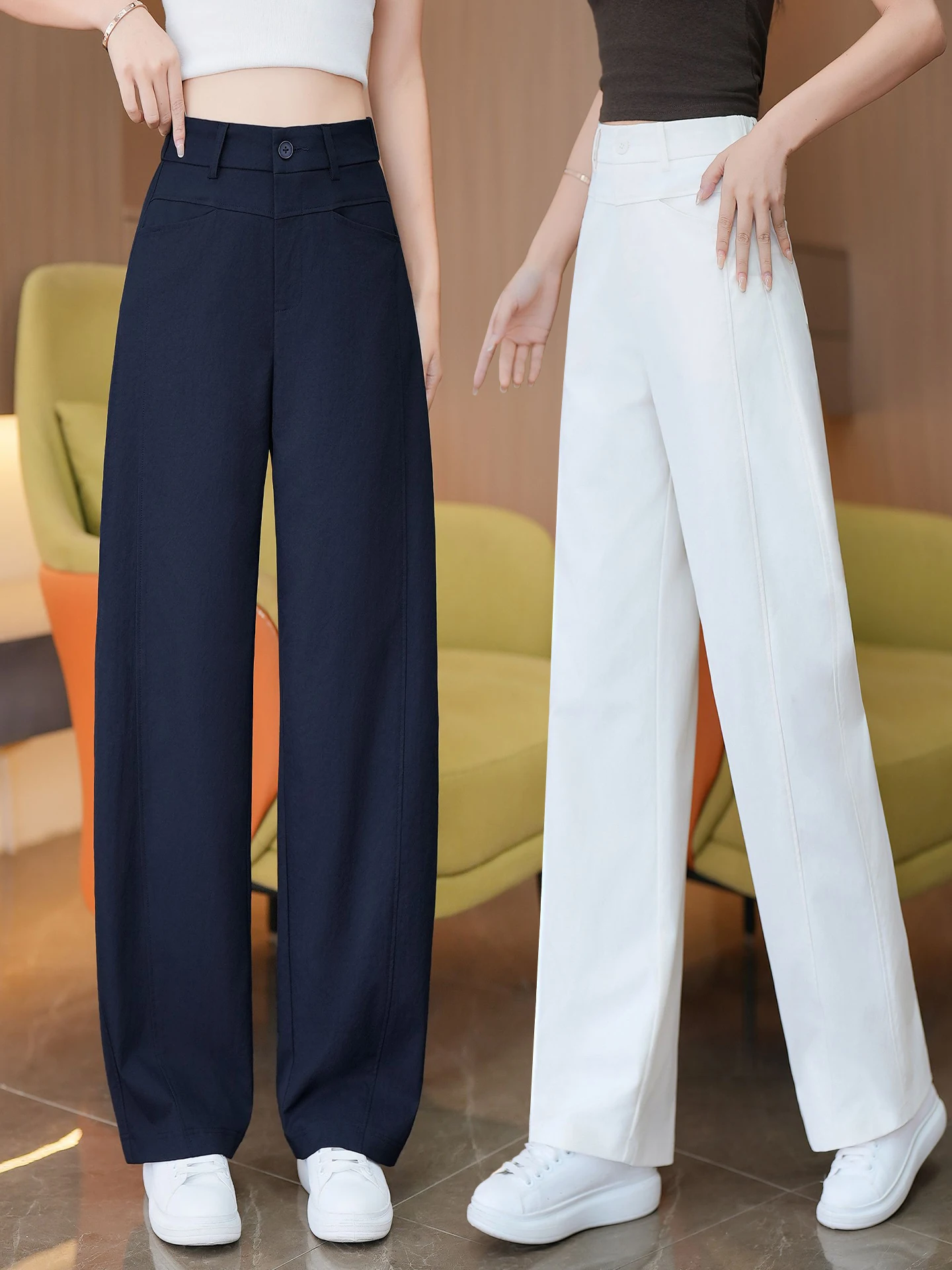 Slim Wide Leg Suit Pants for Women Casual High Waist Loose Fitting Straight Cut Trousers Spring Autumn New Arrival Small Size
