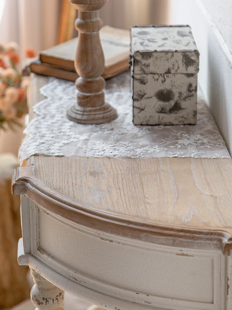 Two Toned Half Round Wooden Console Table with Drawers, Living Room Furniture, Retro Shabby Chic Style