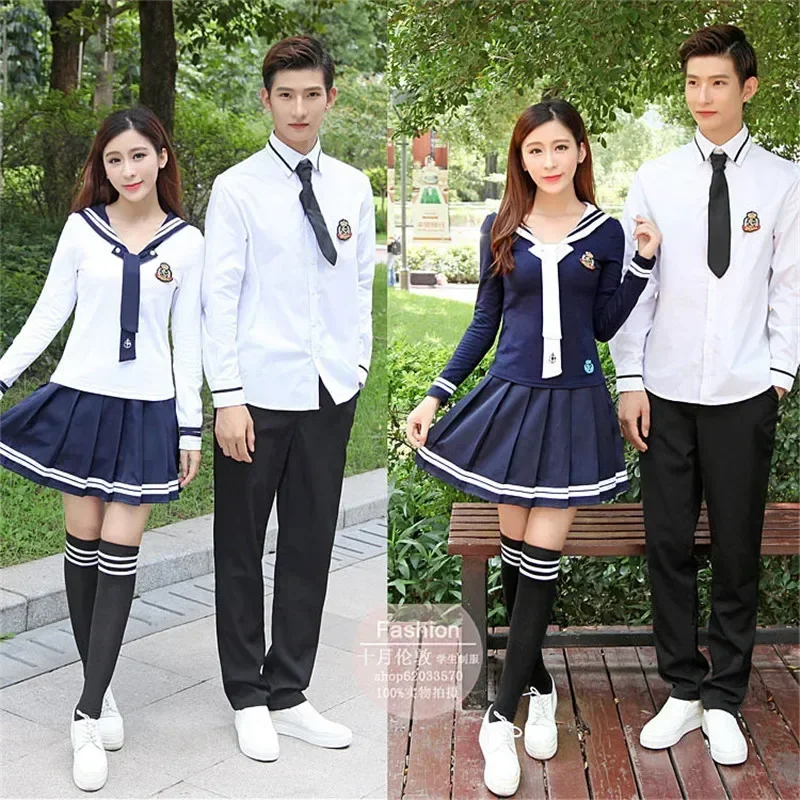 Boy and girl XS-5XL School Uniforms Sailor Uniforms T-shirt +Skirt Piece Fitted Sexy Girls Plus Size Japanese Cosplay Anime Wear