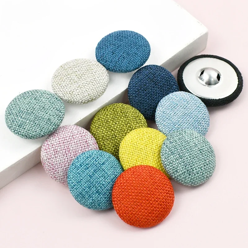 

10/20Pcs 15-30mm Linen Covered Button Round Cloth Buttons Sofa Cushion Decor Buckle Jacket Metal Snap Clasp DIY Sewing Accessory