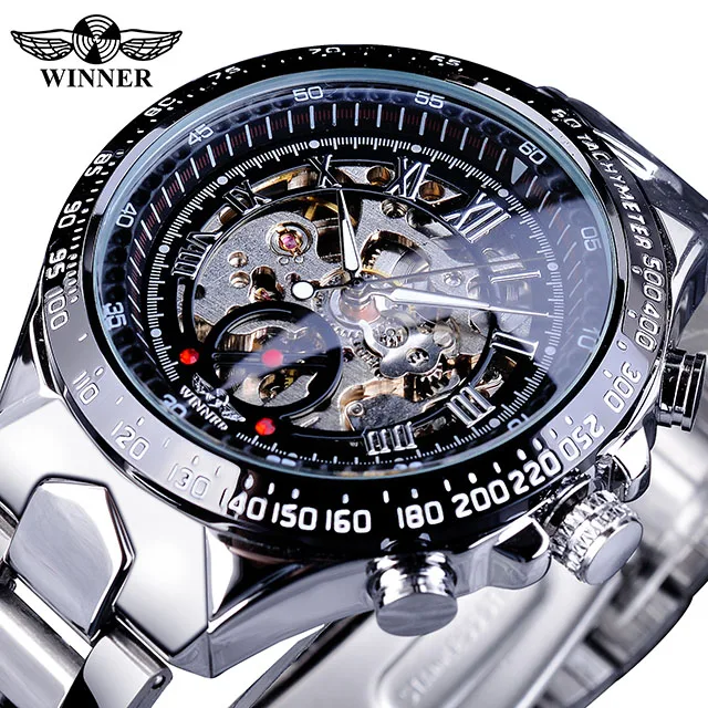 Hot Sale Winner Watch Men Skeleton Watches Casual Sport Full Steel Automatic Self-Wind Menchanical Wristwatches Men Reloj Hombre