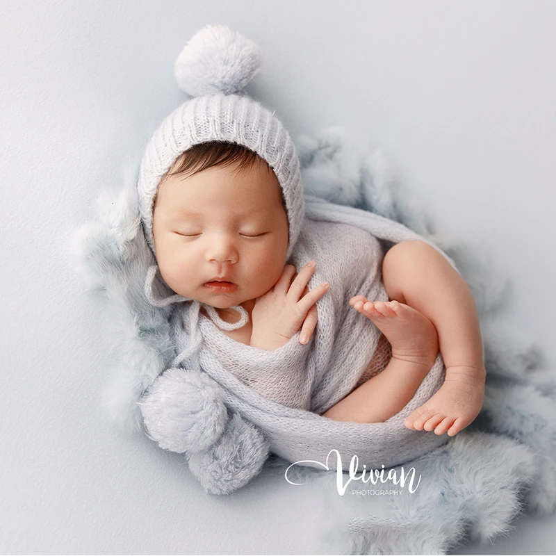 Newborn Photography Props Baby Soft Knit Wrap Infant Flower Headband Background Blanket Props Studio Shoot Photo Accessories