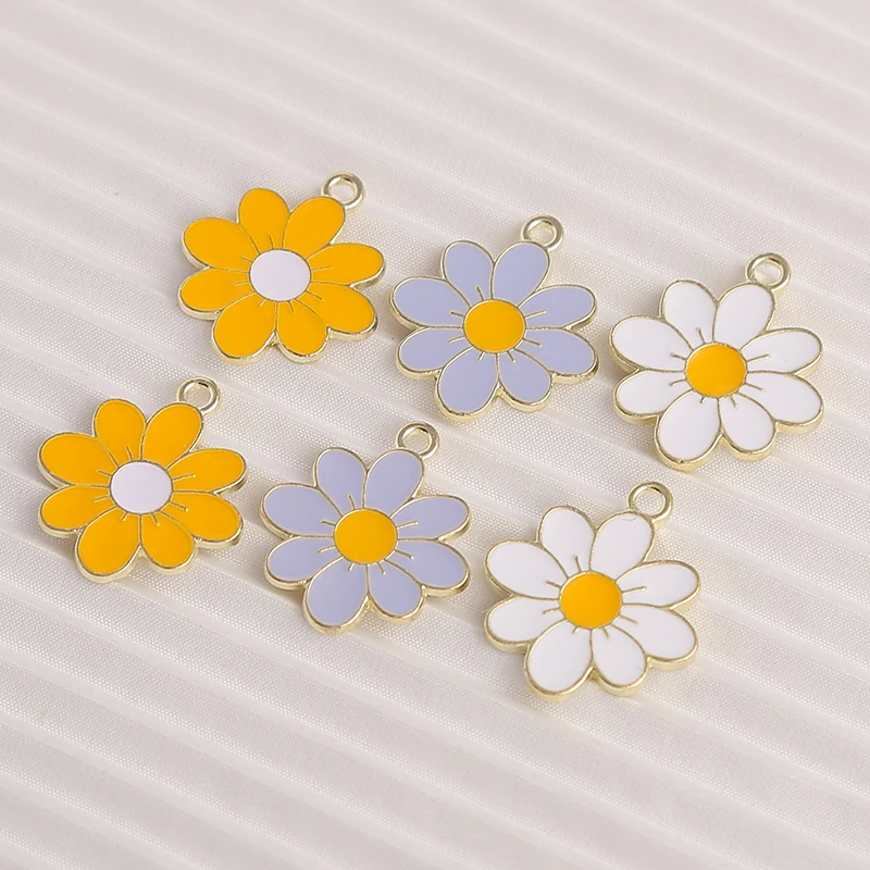 10 Stück 19 x 22 mm niedliche Emaille-Blumen-Charms-Anhänger für Schmuckherstellung, Tropfen-Ohrringe, Halsketten, Armbänder, DIY-Bastelzubehör – Detail 7