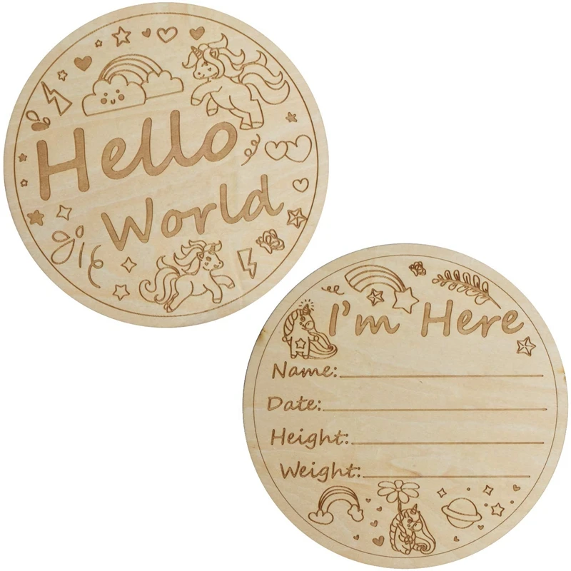 20cps  Baby Milestone Announcement Cards Wood Milestone Discs Wood Monthly Milestone Photo Card Hello World Birth Sign Wooden