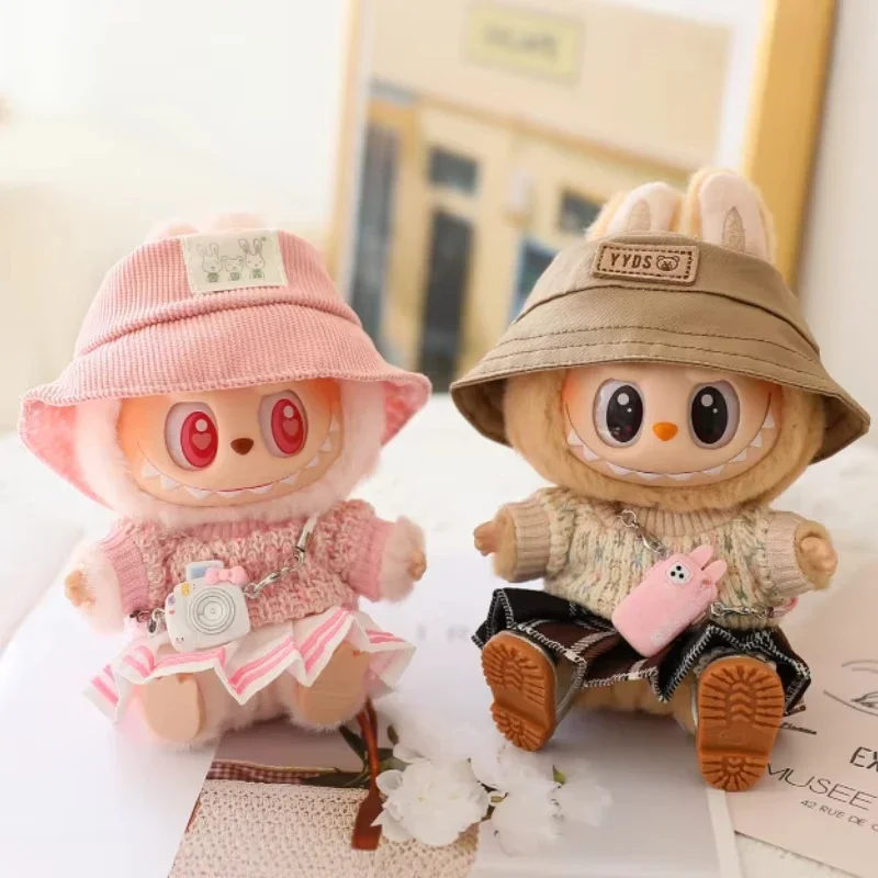 Mini Doll'S Clothes Outfit Accessories For 15-17cm Labubu Idol Knitted sweater JK pleated skirt camera shoes set Clothing Gift