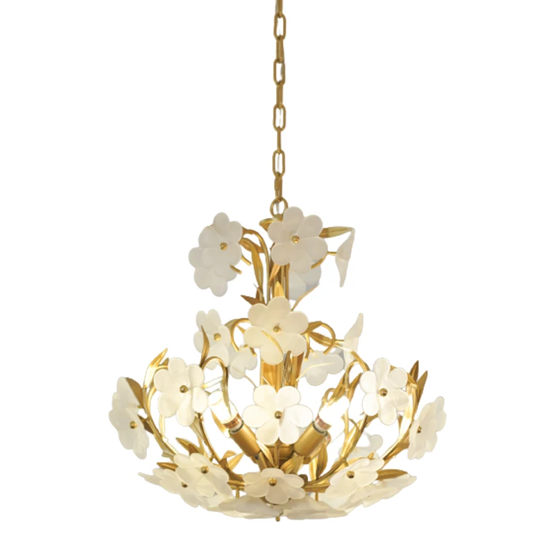

French elegant flower chandelier American pastoral retro bedroom dining room cloakroom light luxury lamp full copper chandelier