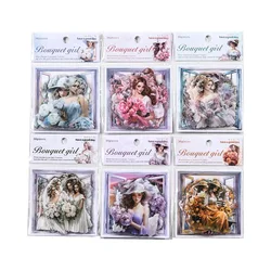 30Sheets PET Sticker Flower Season Girl Character Handbook Materials Stationery School Supplies Background Scrapbook 125*85MM