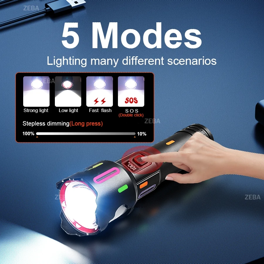 Upgrade 95000000LM Most Powerful LED Flashlight Super Bright Rechargeable Torch Light Zoomable Long Range 4500M Camping Lantern