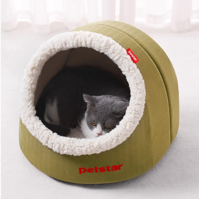 

Semi Enclosed Cat Sleeping Nest Winter Warmth Cat House Comfortable Sponge Kitten Bed Three Dimensional Non Collapsing Pets Tent