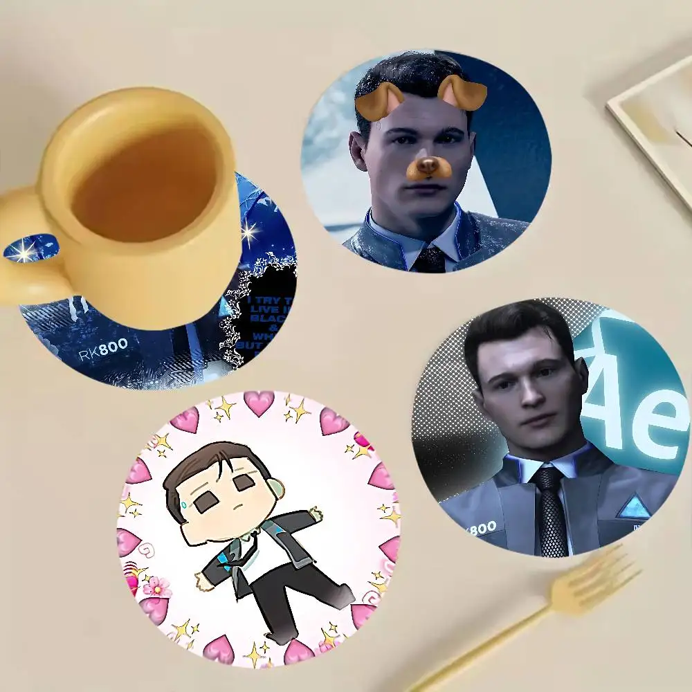 D-Detroit Become Human Round Wooden Coaster Decorative Coffee Cup for Use in Coffee Shops Bars
