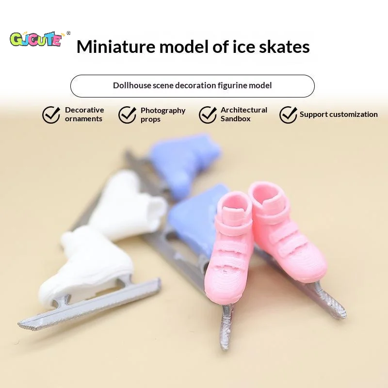 1Pair Dollhouse Mini Simulation Skating Shoes Miniature Skiing Scene Sports Equipment Ice Knife Shoes Props Accessories Model