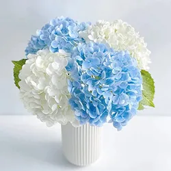 Blue Artificial Hydrangea Flowers Real Touch Green Artificial Hydrangea Branches Decoration Wedding Bouquet Flower Arrangement