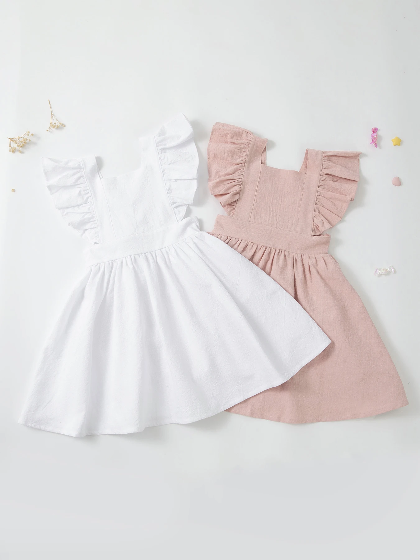 Girls\' Short Sleeve Princess Dress Sweet Versatile Solid Color Summer New Arrival 2023