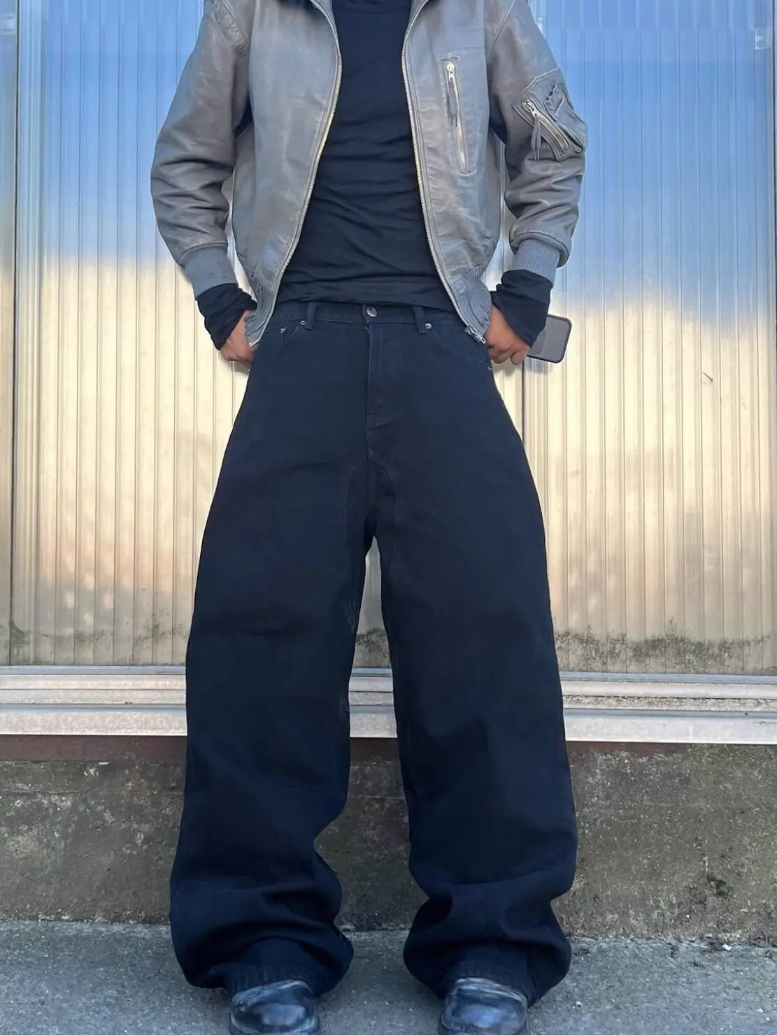 

Nofaith loose baggy washed pure black three-dimensional loose jeans