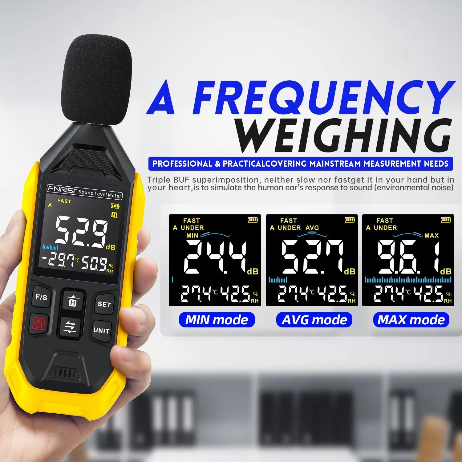 Imagem -03 - Fnirsi-digital Sound Level Meter Audio Level Meter Decibel Noise Meter Portátil 30db 130db Fdm01