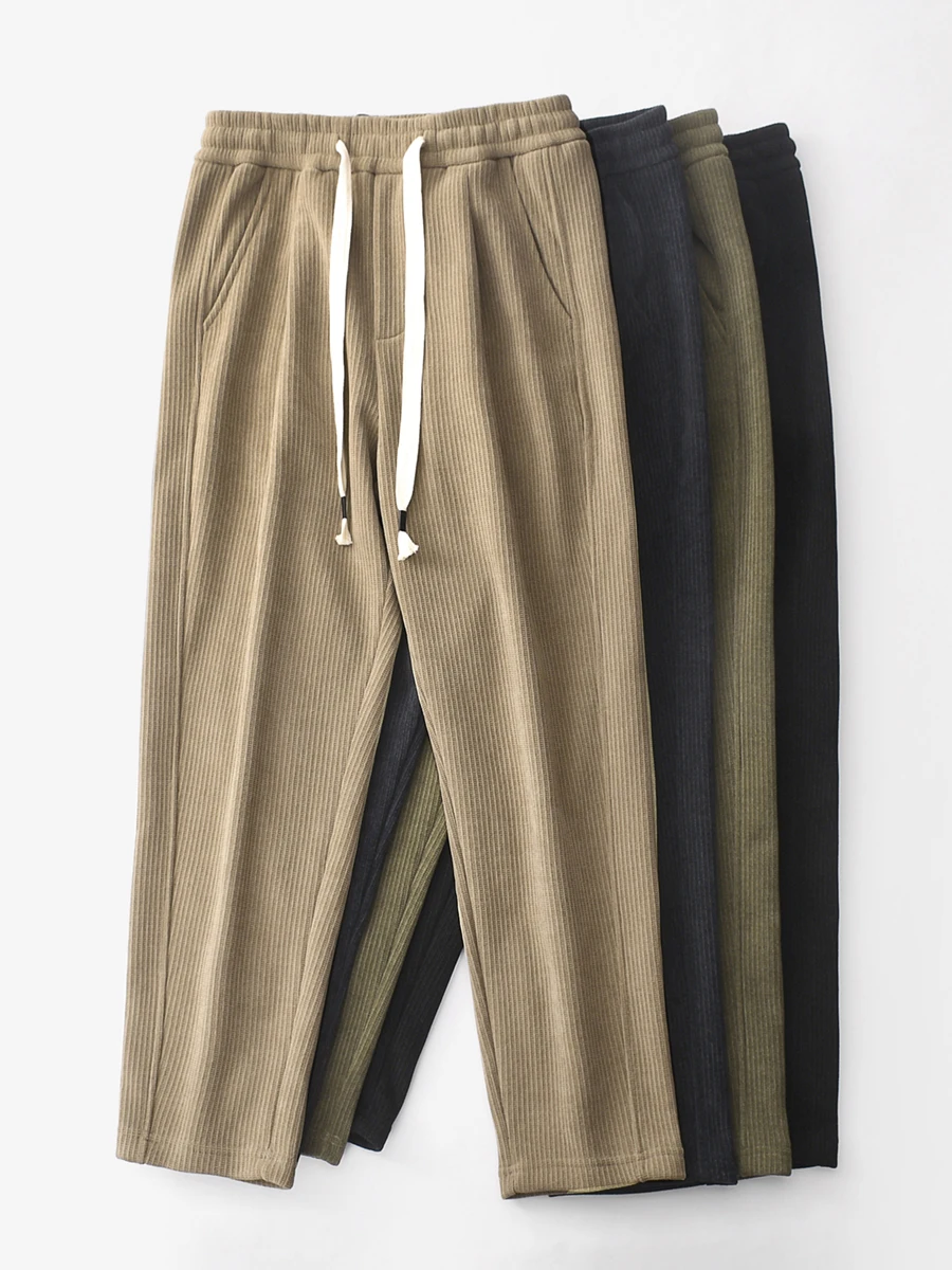 

Heavyweight Fce Lined Drapey Texture Casual Pants Straight Leg Dstring Autumn Winter Long Trousers Casual Sle Polyest...