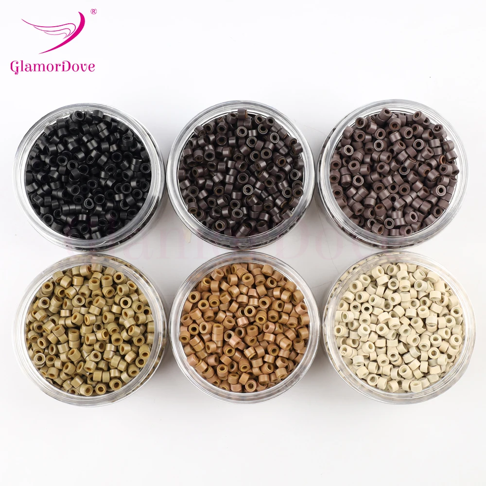 GlamorDove 1000Pcs 5mm Invisible Hair Extension Micro Ring Beads Silicone Lined Micro Links Beads For Feather Hair Extensions