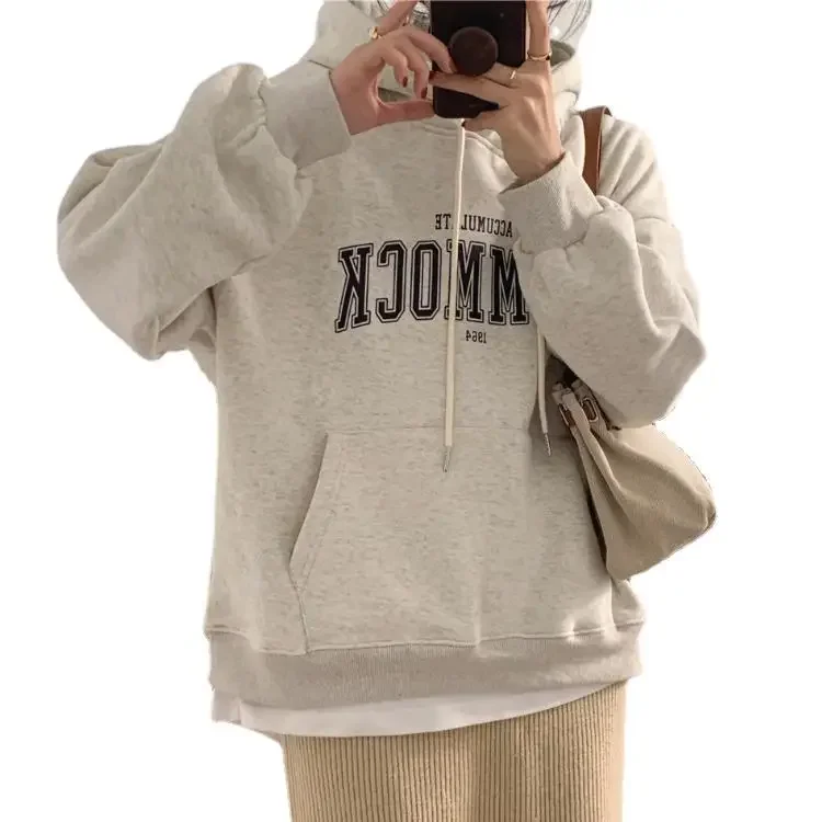 CNACNOO Letter Sweatshirt Women 2022 Autumn Winter Chic Pullover Femme Casual Vintage Classic Hoodies Tops  y2k clothes