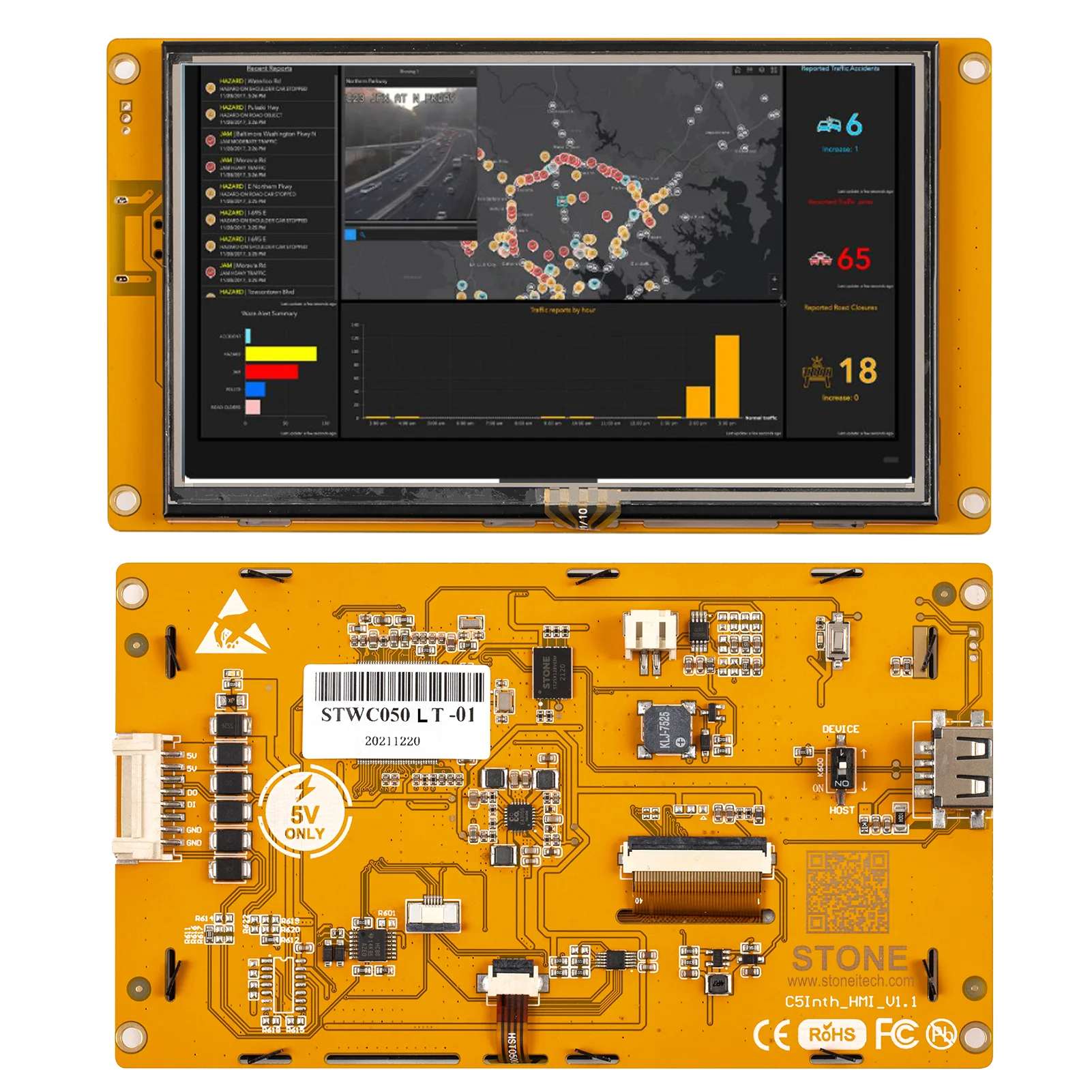 

5 Inch Serial LCD Panel Module with Controller Board + Software + Touch Screen for Industrial Control