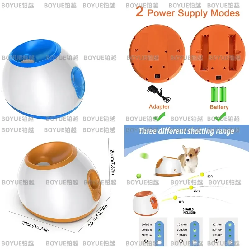 Dog Pet Toys Tennis Launcher Automatic Throwing Machine Pet Ball Throw Device 3/6/9m Section Emission with 3 Balls Dog