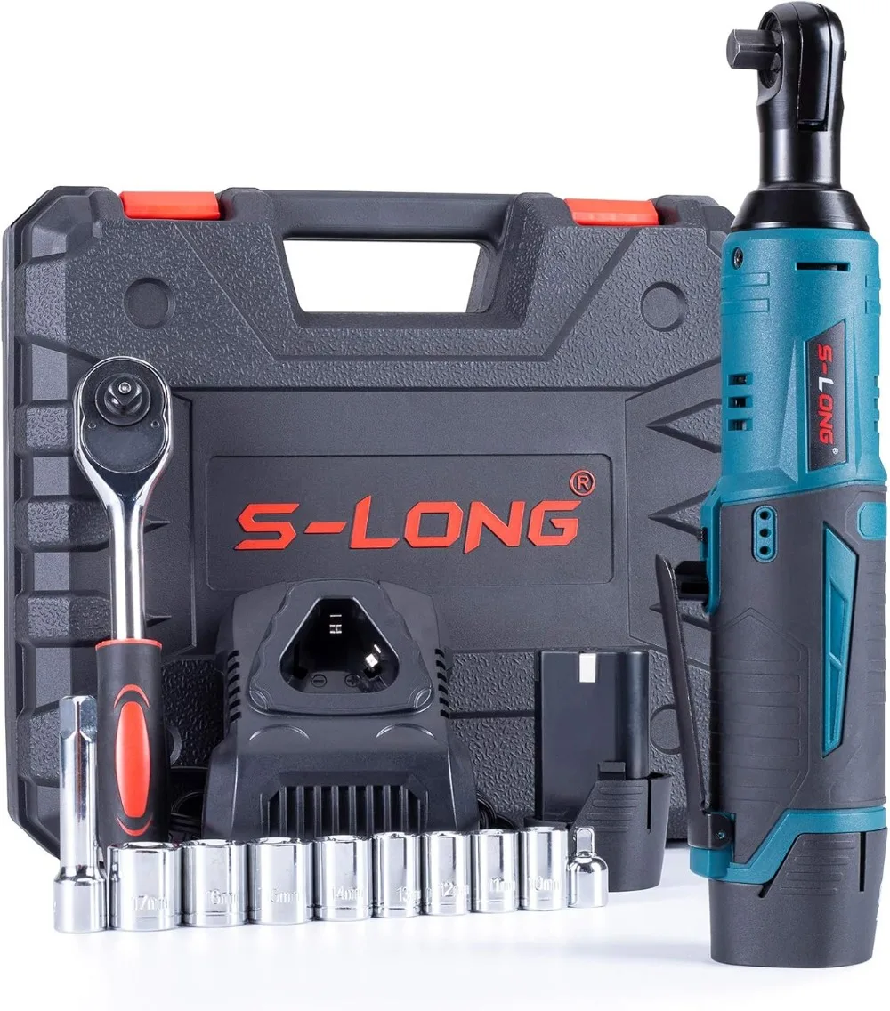 S-LONG Cordless Electric Ratchet Wrench Set, 3/8