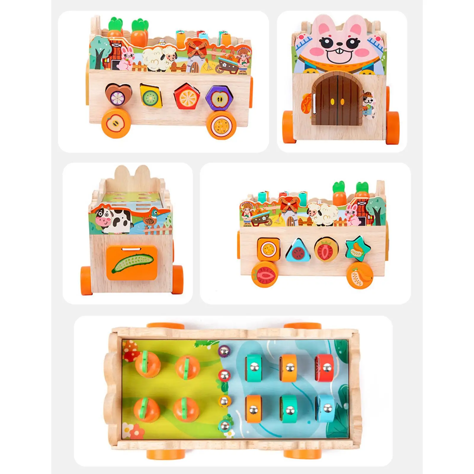 Colors Wooden Handicraft Toy Fine Motor Skill Farm Animal Cart Toy for Kindergarten Gifts Preschool Boy Girl Children