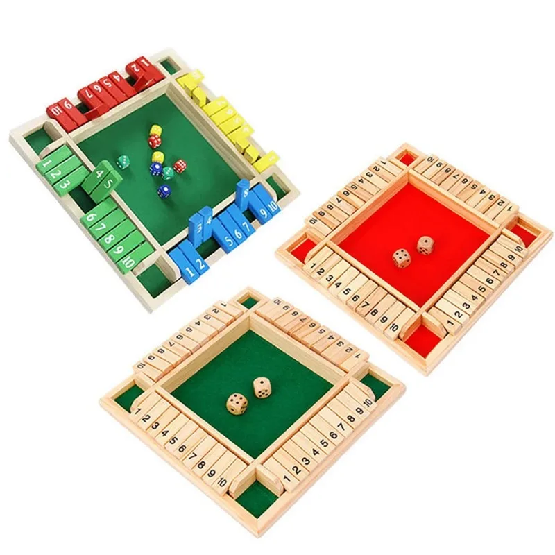 Juego de mesa de dados de madera Shut The Box para 4 jugadores, divertido juego familiar de dados con solapas para interacción entre padres e hijos, divertidos juegos de fiesta