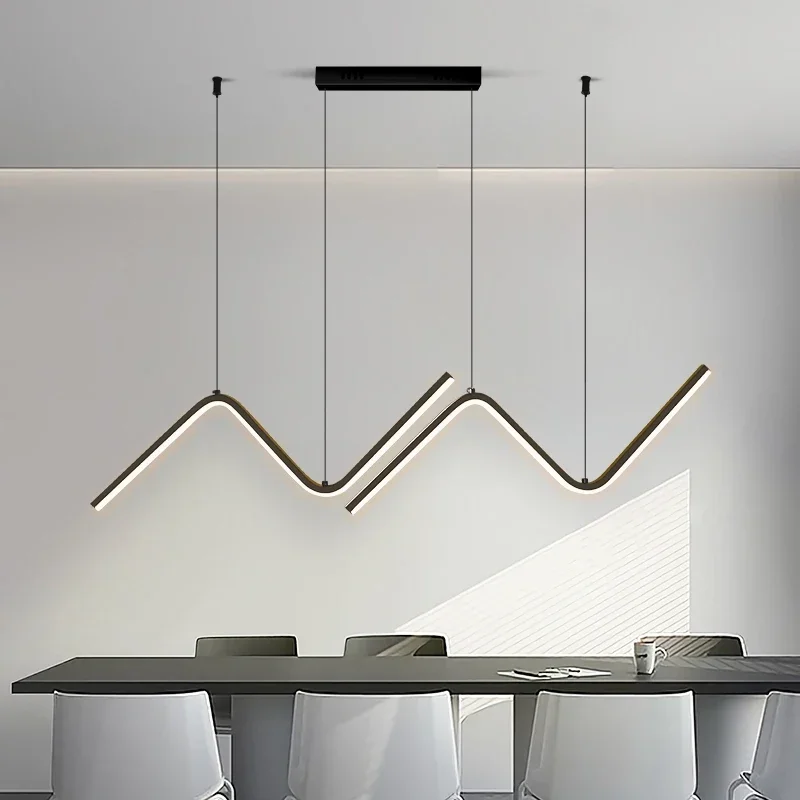 Home Design Aluminum Led Linear Ceiling Pendant in Gold Black Hanging Lights for Bar Restaurant Dining Room Chandelier