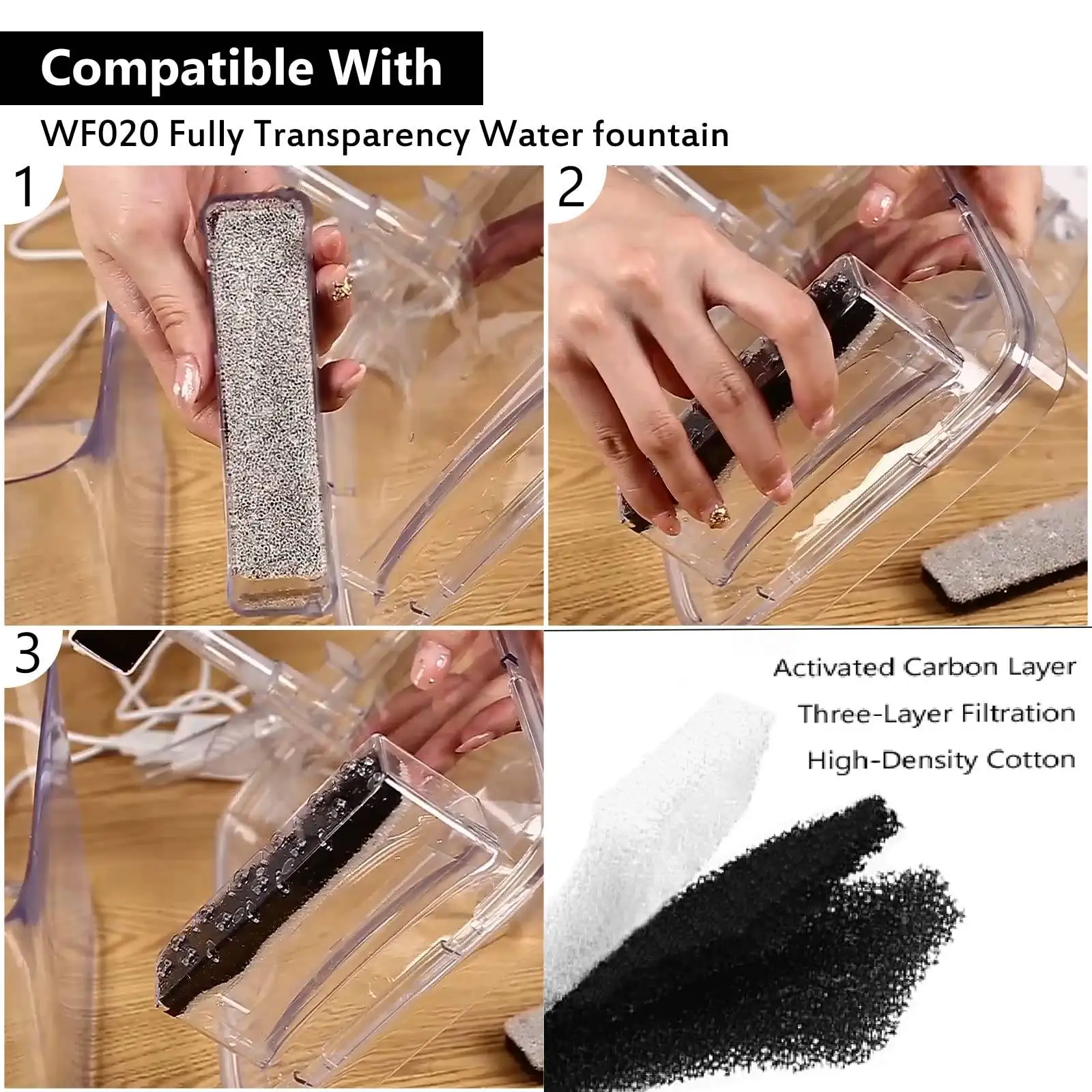 Pet Water Fountain Filter, Filtros de substituição, Compatível com WF020 Water Fountain, Cão e gato, Pacote 12
