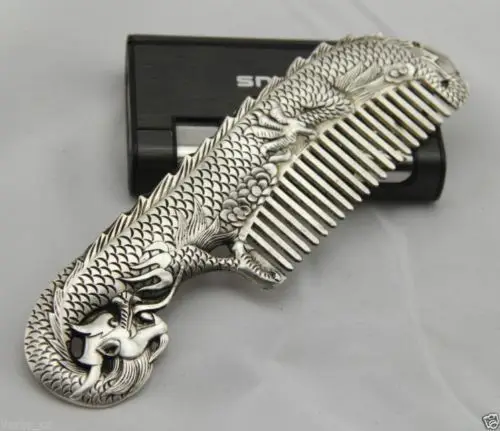 

Old Collectibles Decorated Miao Silver Handwork Carved dragon Elegant Comb decoration