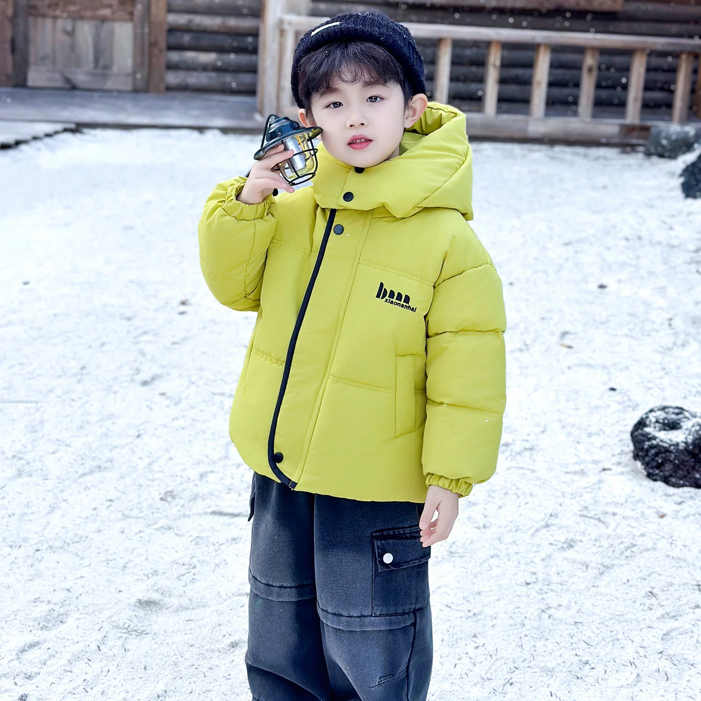 

Thiened Fce Children's Winter Jaet Boys' Warm Coat Stand Fit Long Sve Hooded Zipper Closure Cotton Inner ...