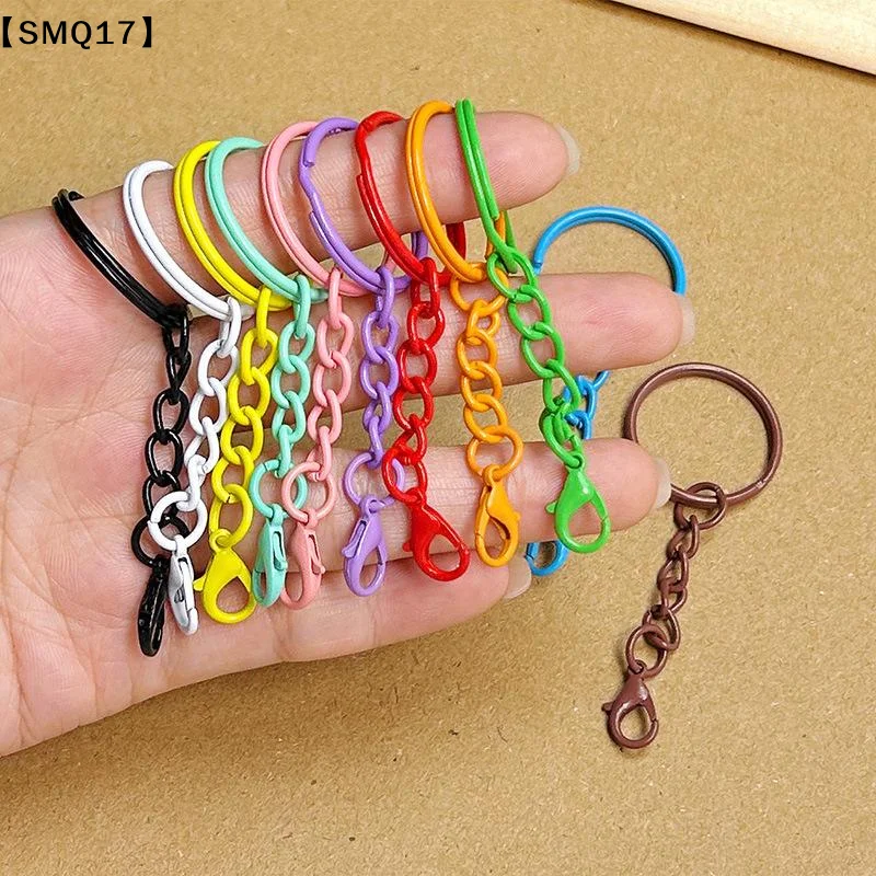 50pcs Colorful Keyrings With Chains Lobster Clasps For DIY Jewelry Making Keychain Connector Hooks Bags Holder Supplies【SMQ】