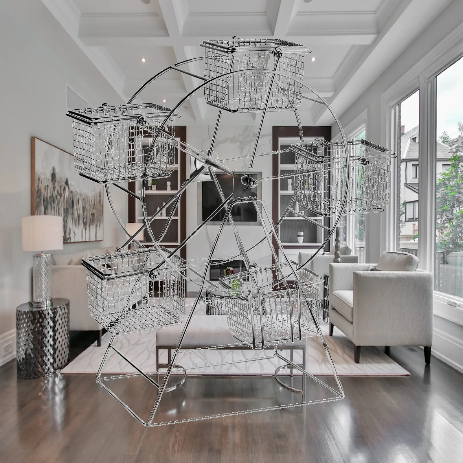 Five Basket Ferris Wheel Serving Stand Open Wire Construction Snack Carousel for Dessert Table