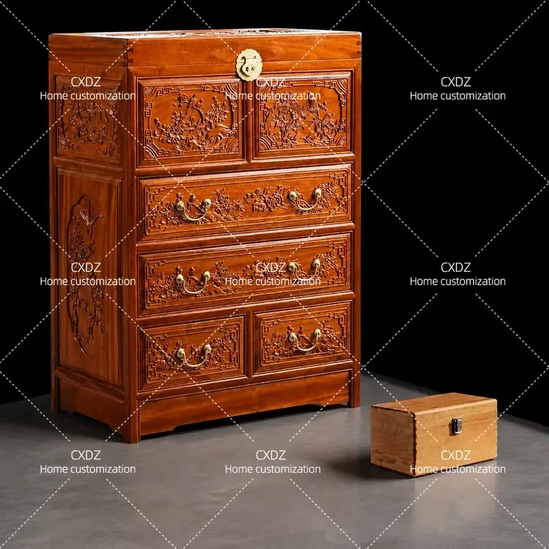 Full Scented Camphor Wood Box Moth Proof Solid Wood Wardrobe Chest of Drawers One Piece Cabinet Storage Locker Chinese Style