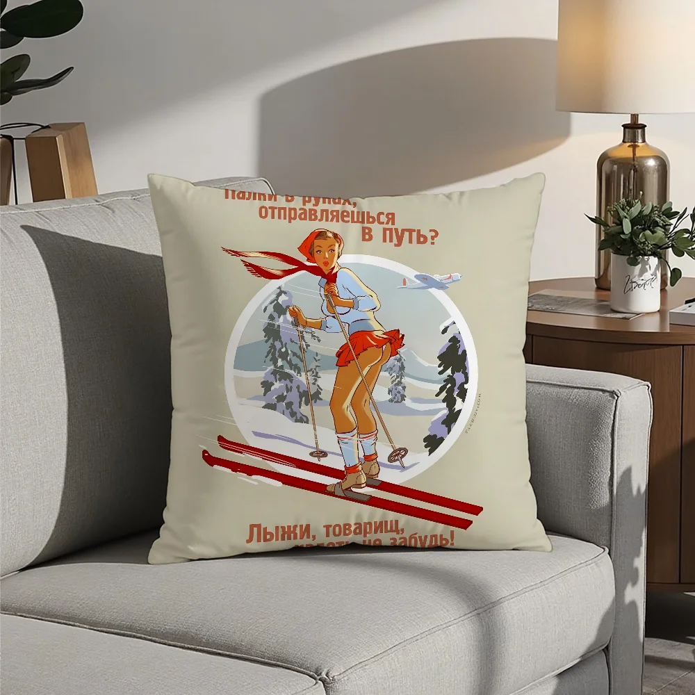 

USSR CCCP Pin Up Girl Pillow Case Plush Fabric Soft Pillowcase Double Sided Print Cushion Cover Household Gifts