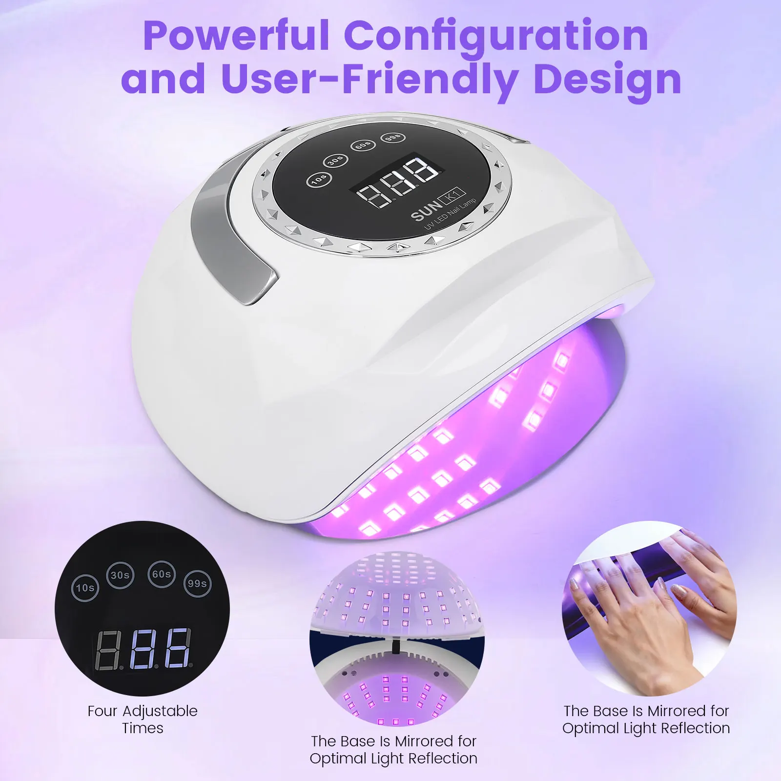 Suszarki do paznokci z 4-stopniową regulacją czasu, lampa do suszenia paznokci 10 sekund, wysokiej jakości utwardzanie, 288W, podwójne źródło światła, zapobiegająca czarnieniu dłoni.