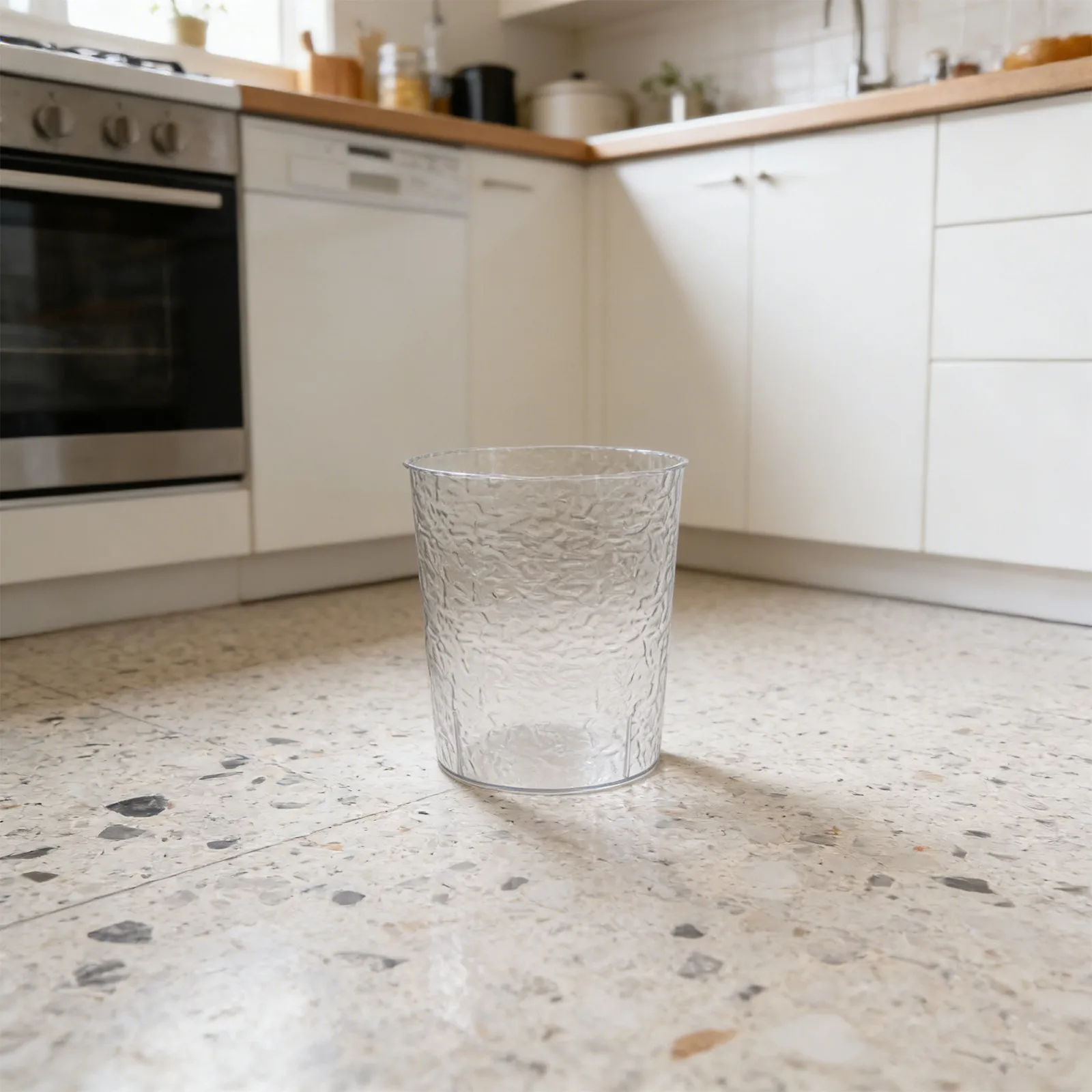 2 Gallon Medium Transparent Trash Can with Lid Water Ripple Design Clear Plastic Garbage Can for Bathroom Kitchen Dorm Living