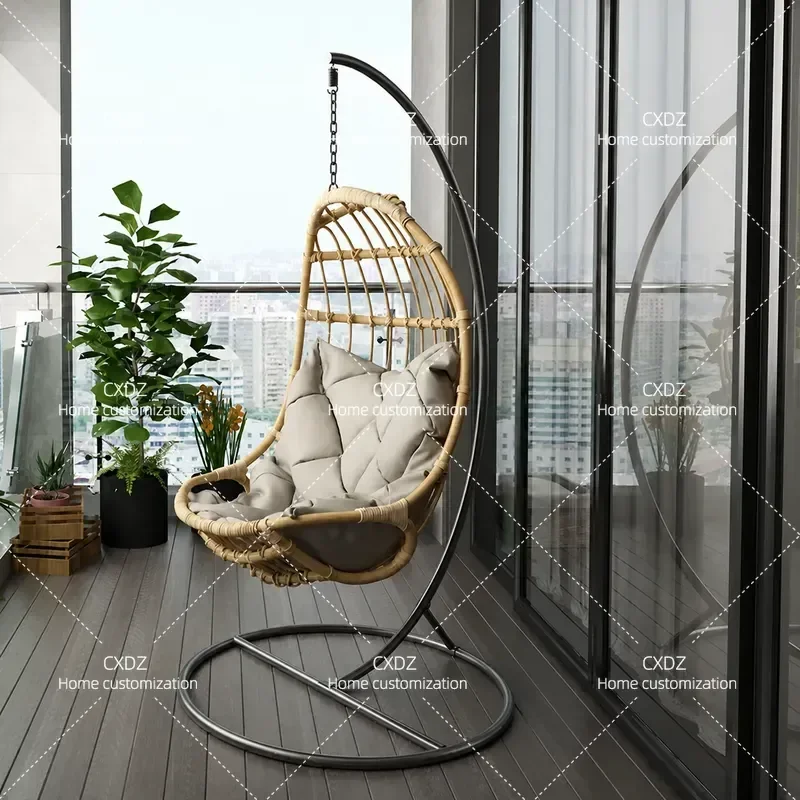 Rattan Hanging Basket Chair Indoor Outdoor Swing Hammock for Adult Living Room Balcony Courtyard Single Seat Lazy Cradle