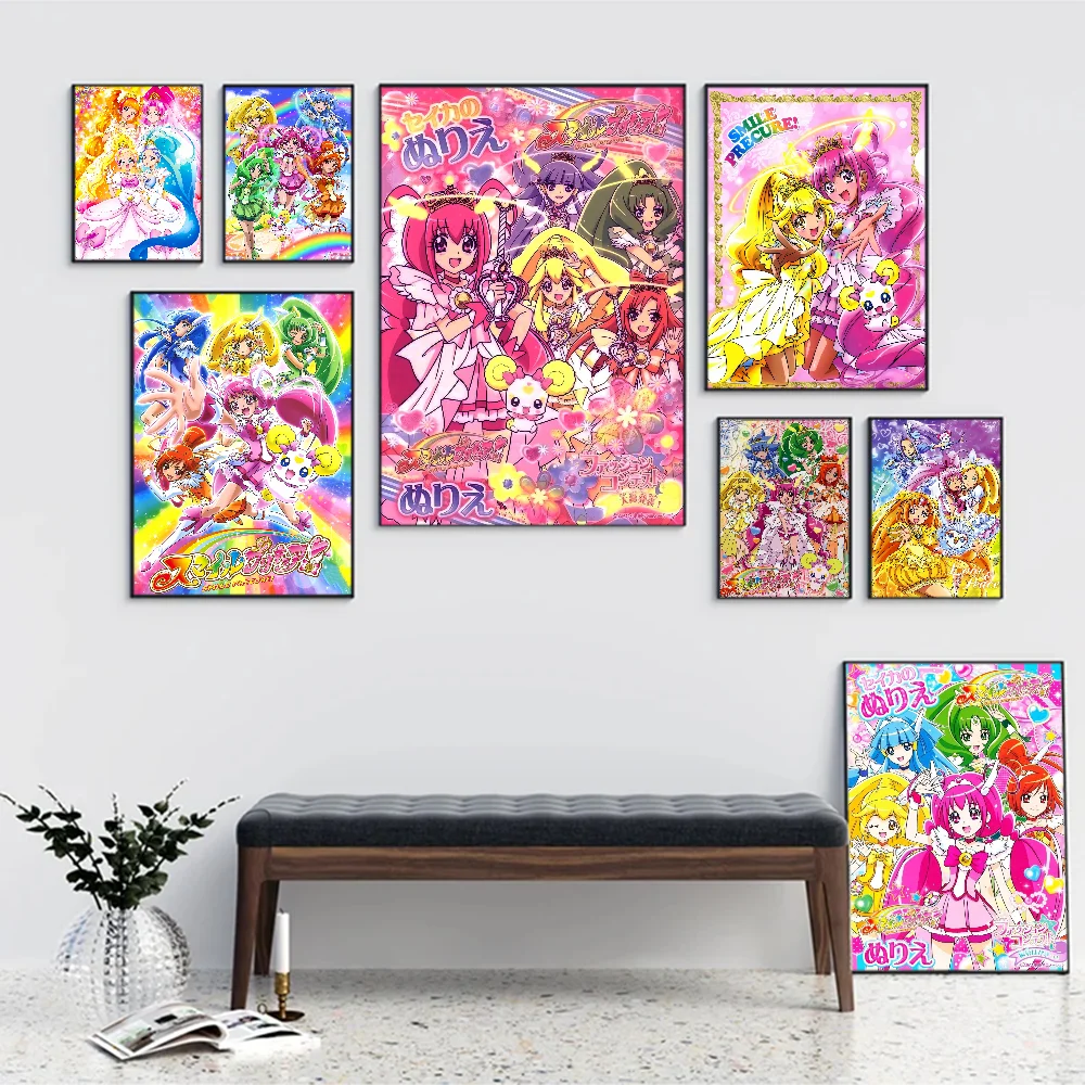 Smile Precure Cute Anime Self-adhesive Art Poster Fancy Wall Sticker for Living Room Bar Decoration Vintage Decorative Painting