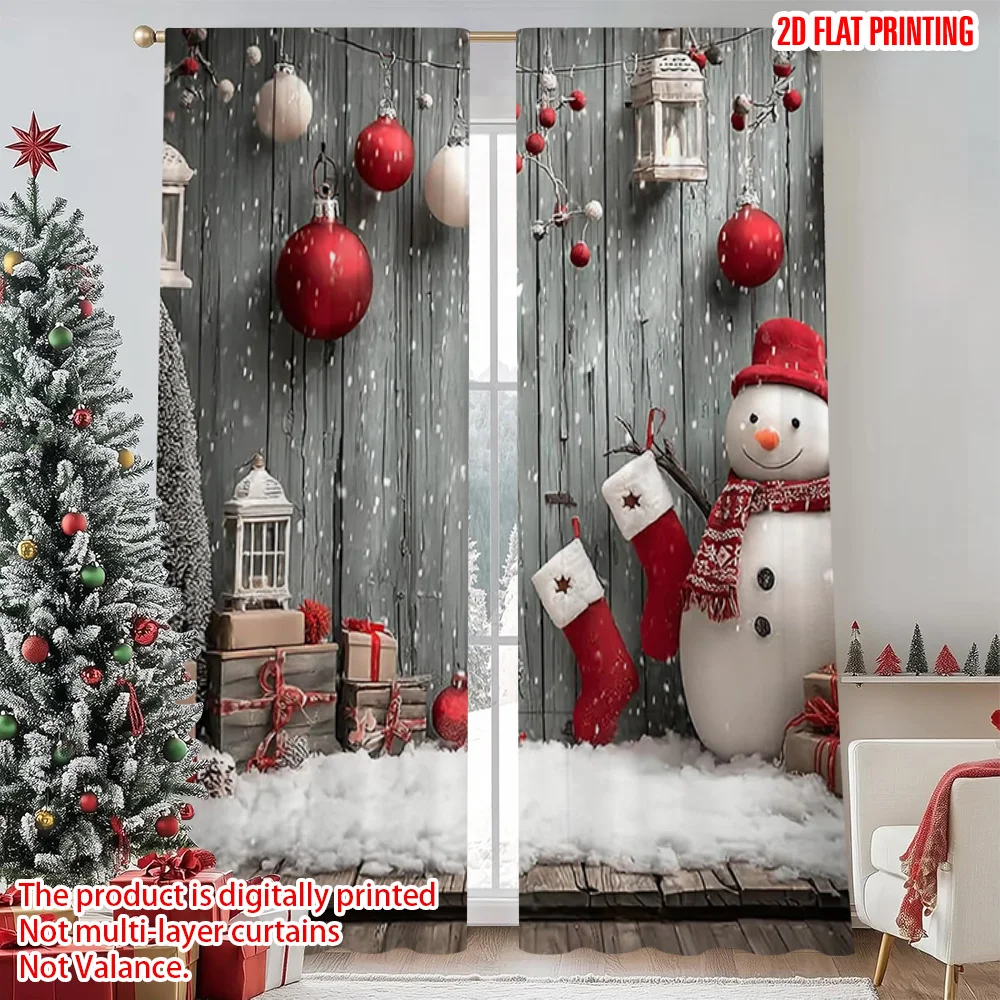 

2pcs 2D flat printing Merry Christmas Popular Window Curtains Christmas and New Year Snowman Machine Washable Fabric Without