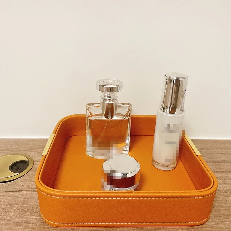 

Fashion Luxury Leather Storage Living Bedroom Desktop Cosmetics Lipstick Keys Sundries Accessories Stationery Storage Tray