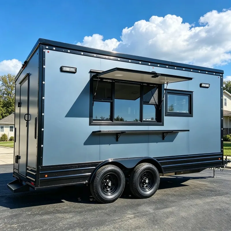 Prefab Mobile Food Trailer Fully Equipped Mobile Kitchen Enclosed Double-Axle Food Truck HotDog Pizza IceCream Truck for Sale