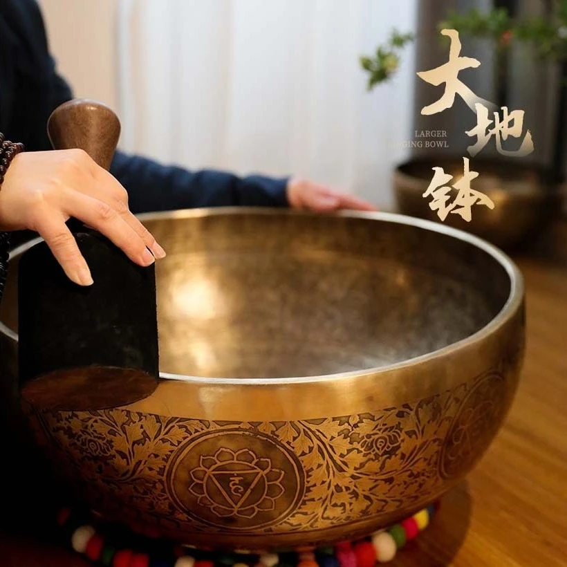 Handmade oversized singing primary color retro style big foot seal carving big bowl yoga meditation earth bowl