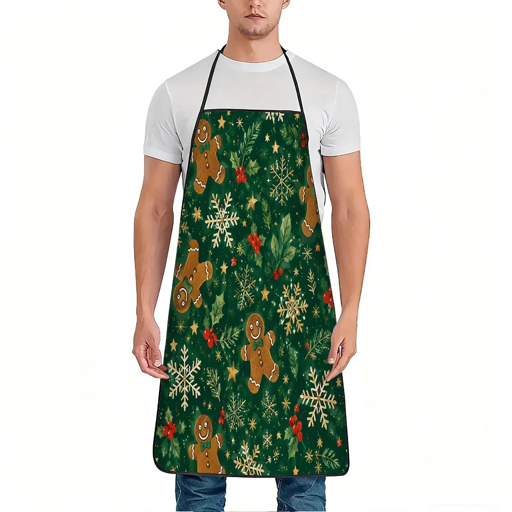 1pc Gingerbread Man Christmas Print Apron, Durable And Easy to Clean, Adjustable Waistband, Polyester Material, for Kitchen Cook