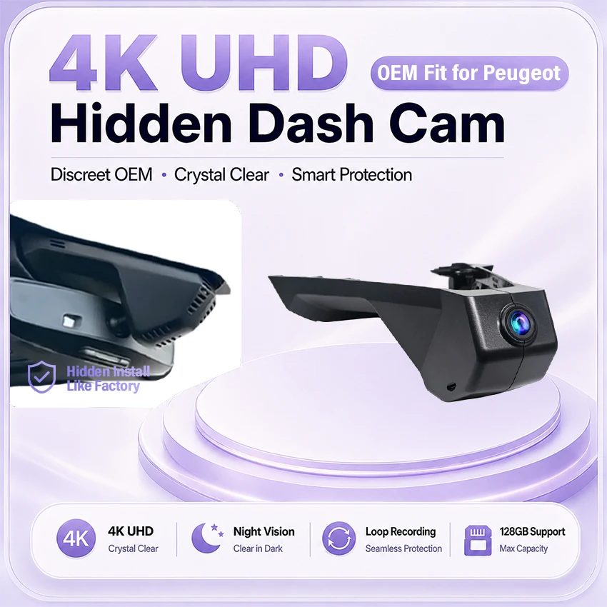 Plug and Play 4K Car Dvr For Peugeot 3008 Allure 4008 5008 GT DS7 CROSSBACK Citroen C5 X7 DashCam with Night Vision APP Control