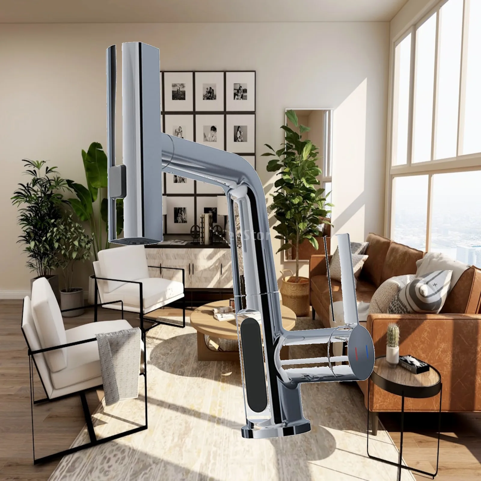 Kitchen Faucet with Pull Down Sprayer Adjustable Expandable Deck Mount Bathroom