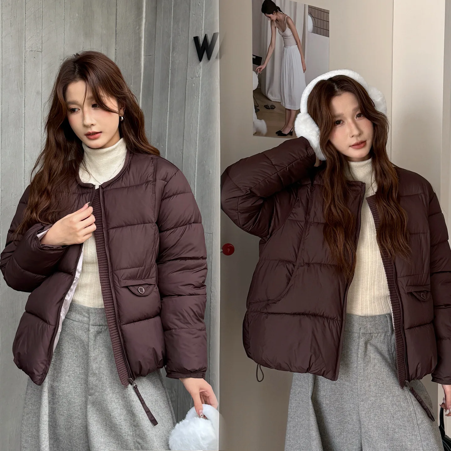 Korean Fashion Solid Color Long-sleeved Fur Collar Hooded Bread Jacket Down Cotton Jacket Women Winter Thick New Versatile Coat