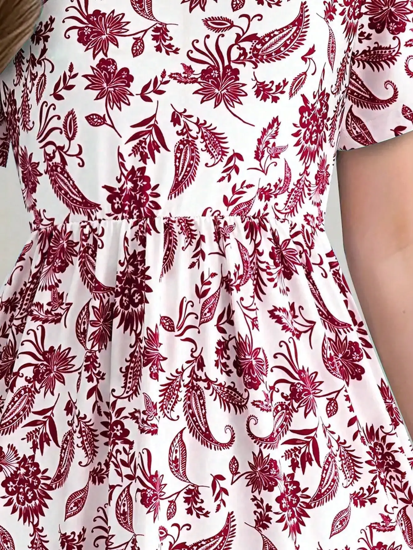 Mädchenkleid im Bohemian-Stil mit Paisley-Muster, Kurzarm, Mittellang, Lässiges Sommerkleid, Urlaubsgeschenk 2026 – Detail 15