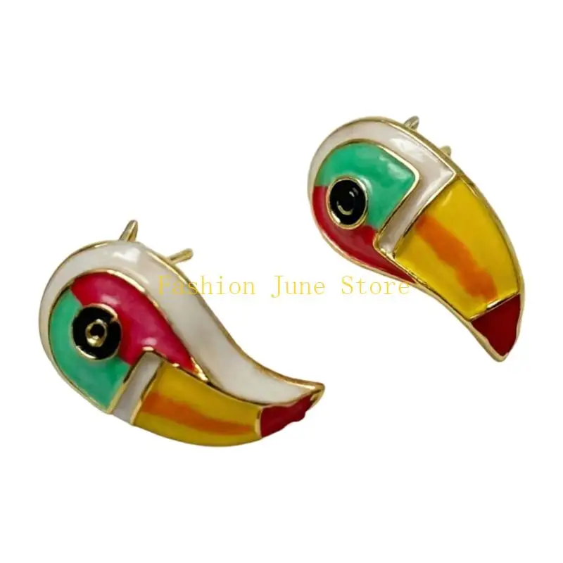 N5KA Statement Bird Ear Pair with Colorful Enamel-Look Finish and Gold-Tone Outline for Daily Wear and Party Looks